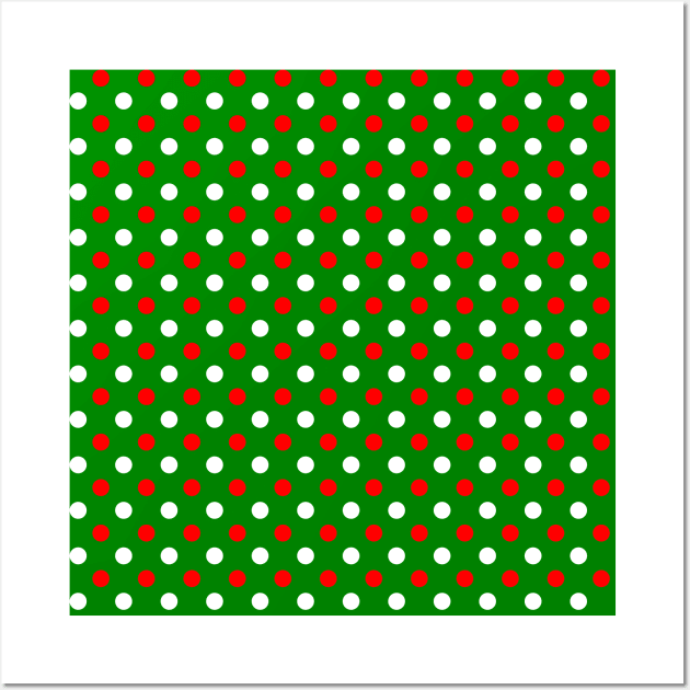 Christmas - Red and White Polka Dots Pattern on Green Background Wall Art by DesignWood Atelier